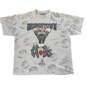 VTG Georgetowns Hoyas Basketball T-Shirt Size XL Active Image 1991 AOP Graphic